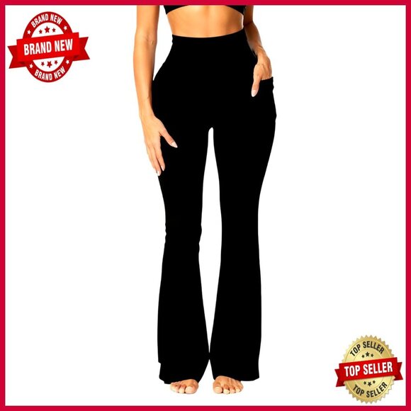 Pants - High Waisted Tummy Control Mini Flare Leggings with Pockets Yoga Pants